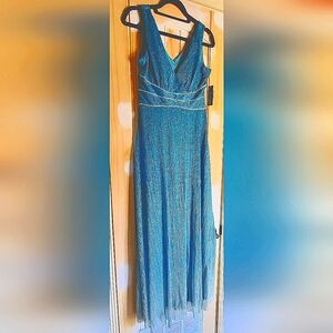 NWT Blue Ombre R&M Richard's Evening Gown w/Rhinestone Waist Trim-Size 6